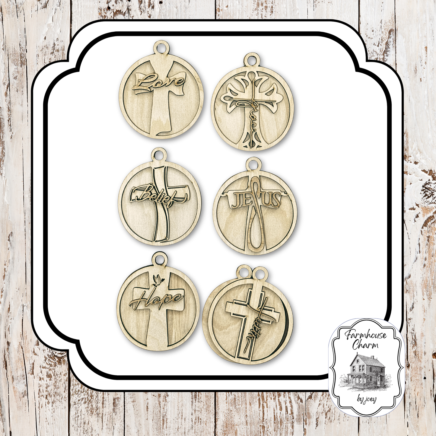 Cross Ornaments DIY Wood Kit – Set of 6 | Laser Cut 1/4" Birch | 5" Diameter