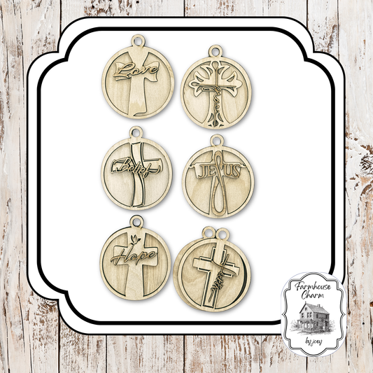 Cross Ornaments DIY Wood Kit – Set of 6 | Laser Cut 1/4" Birch | 5" Diameter