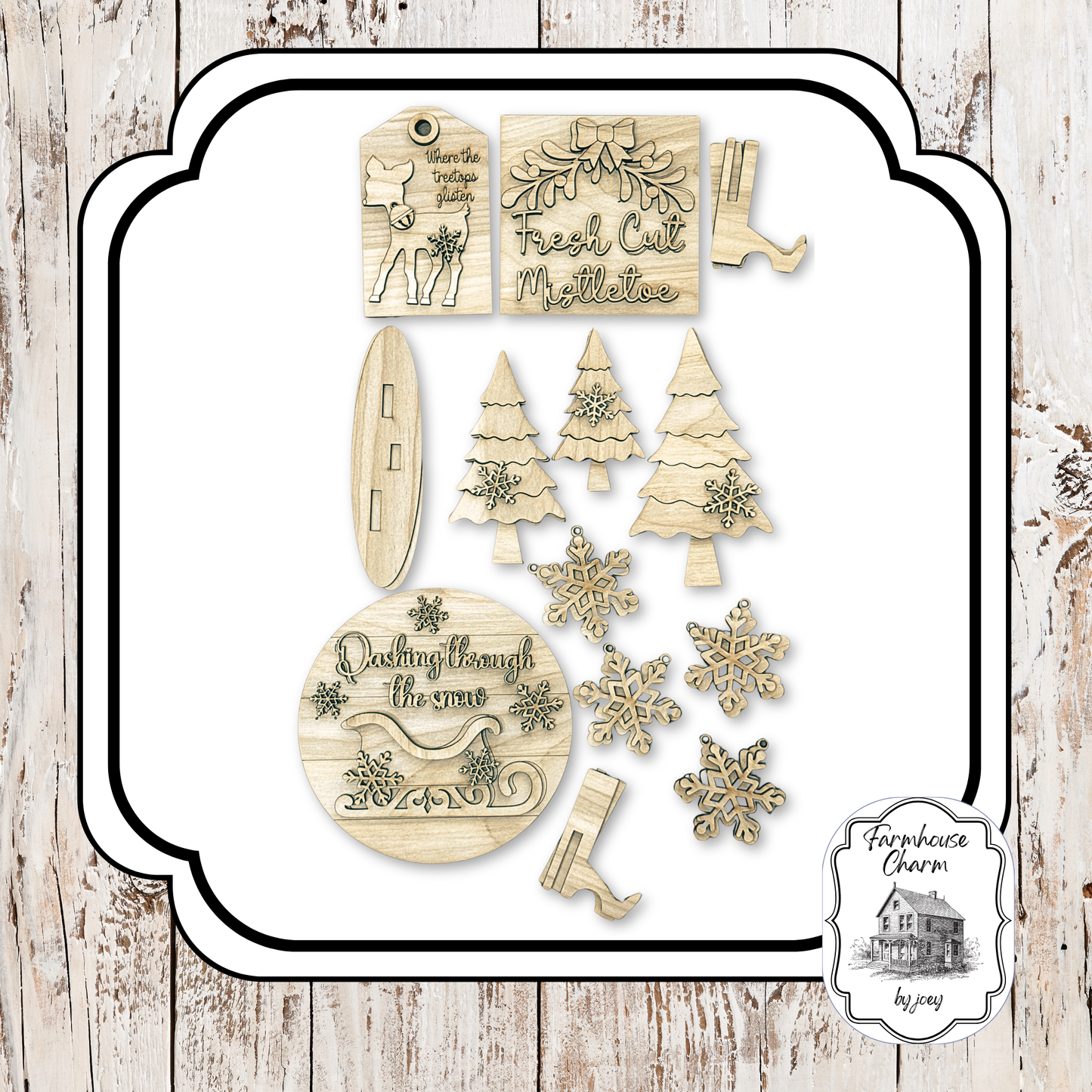 Dashing Through The Snow Décor Set | 1/4" Birch | Laser Cut Winter Wood Kit