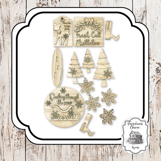 Dashing Through The Snow Décor Set | 1/4" Birch | Laser Cut Winter Wood Kit