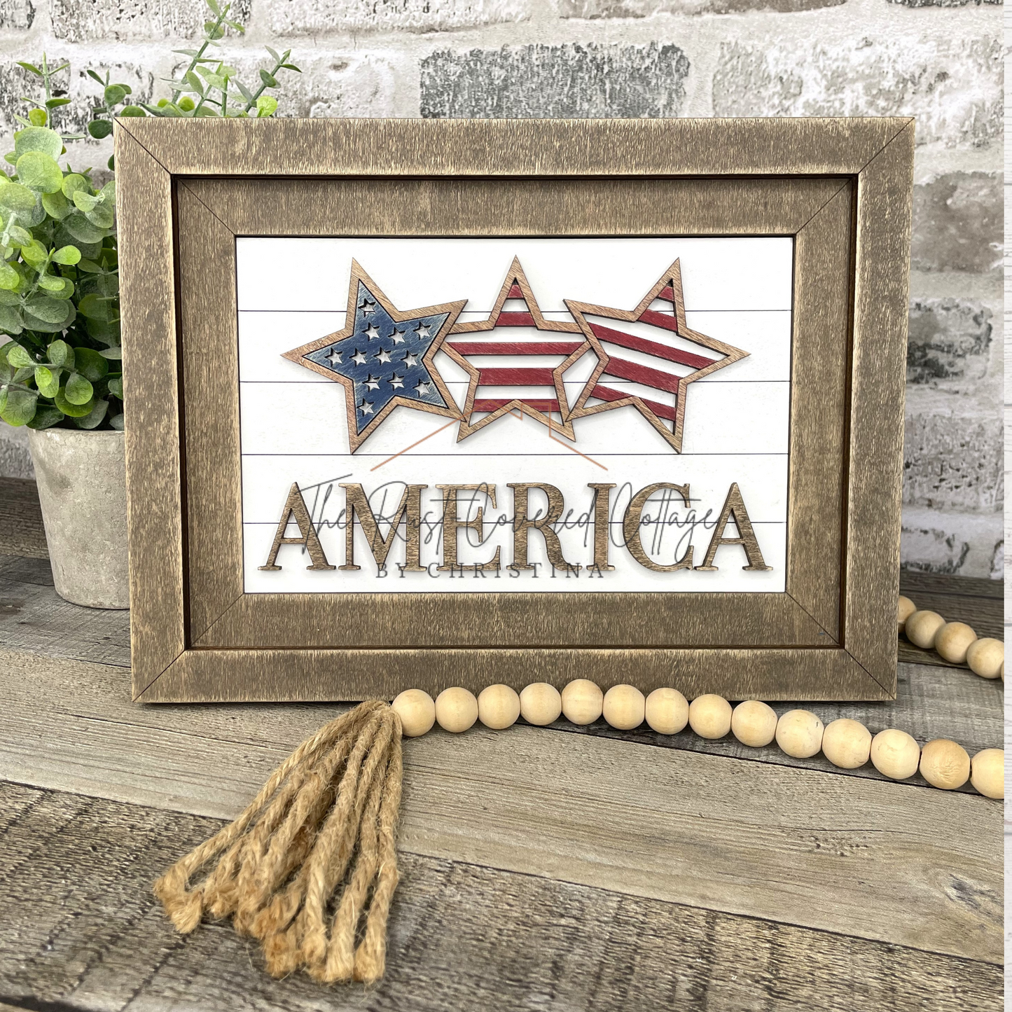 Stars & Stripes America Sign Insert – Laser Cut 1/4" Birch for Seasonal Display