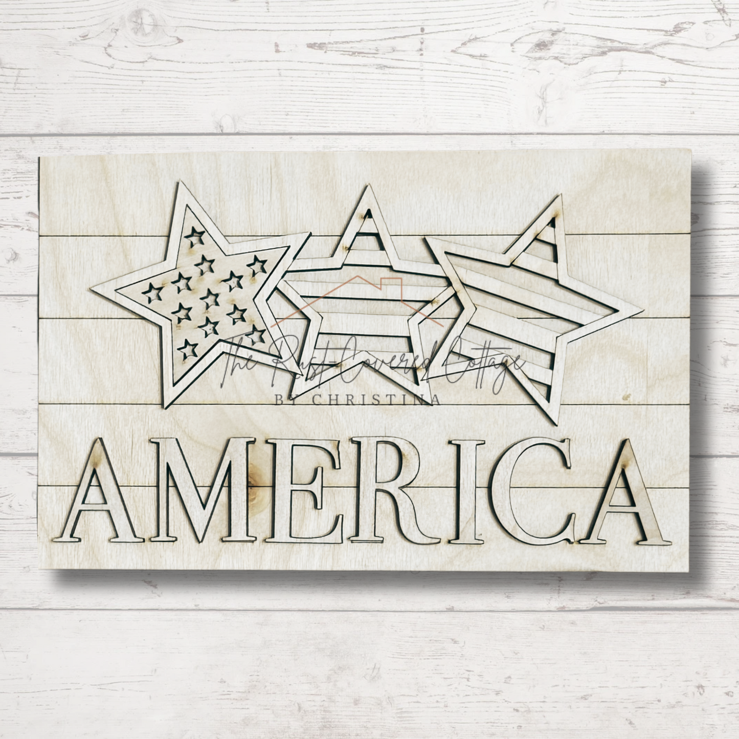 Stars & Stripes America Sign Insert – Laser Cut 1/4" Birch for Seasonal Display