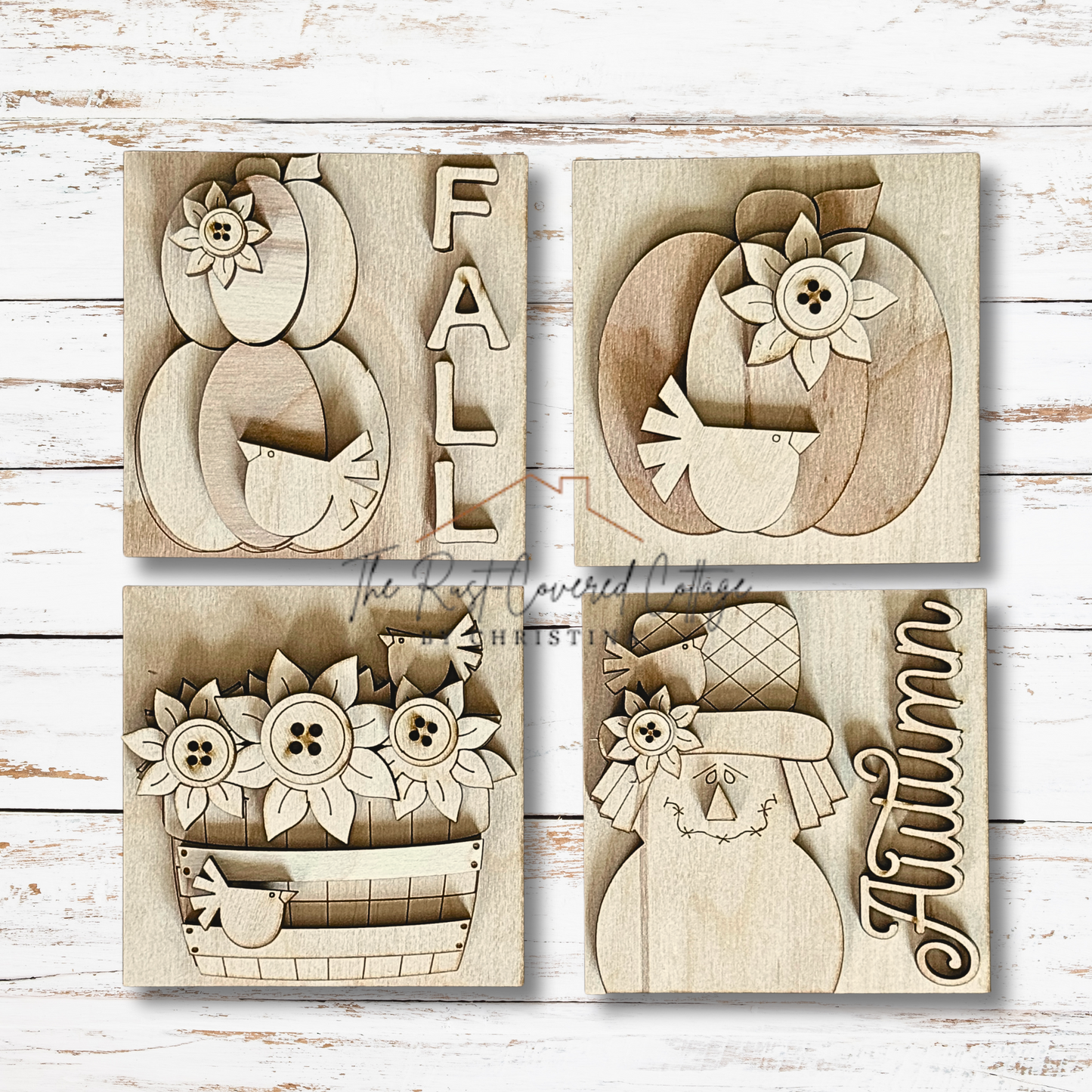 Autumn Scarecrow Mini Signs | Interchangeable Wood Kit | Fits Beaded & Shutter Frames | Set of 4