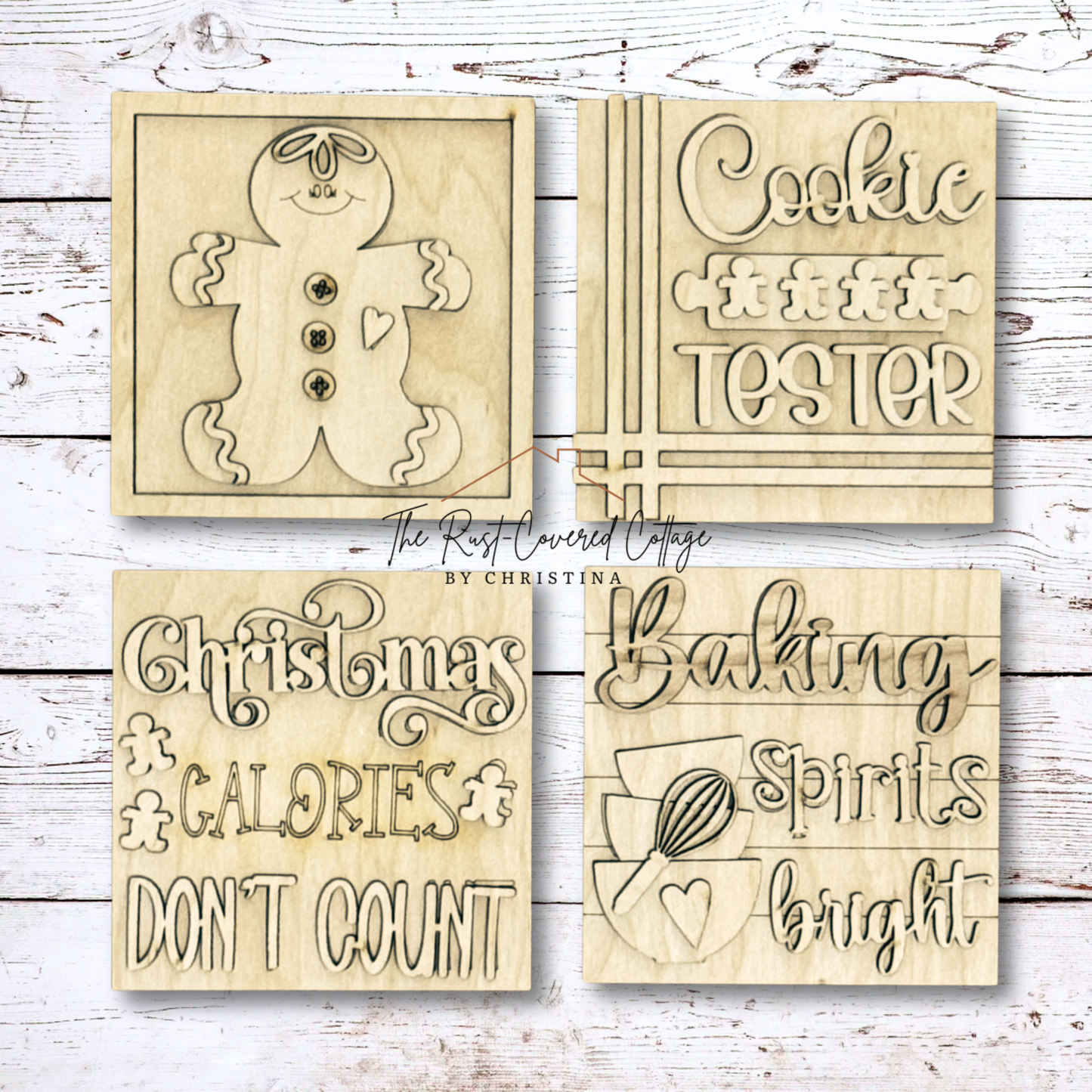 Baking Spirits Bright Mini Interchangeable Signs | Unfinished DIY Wood Set (4)
