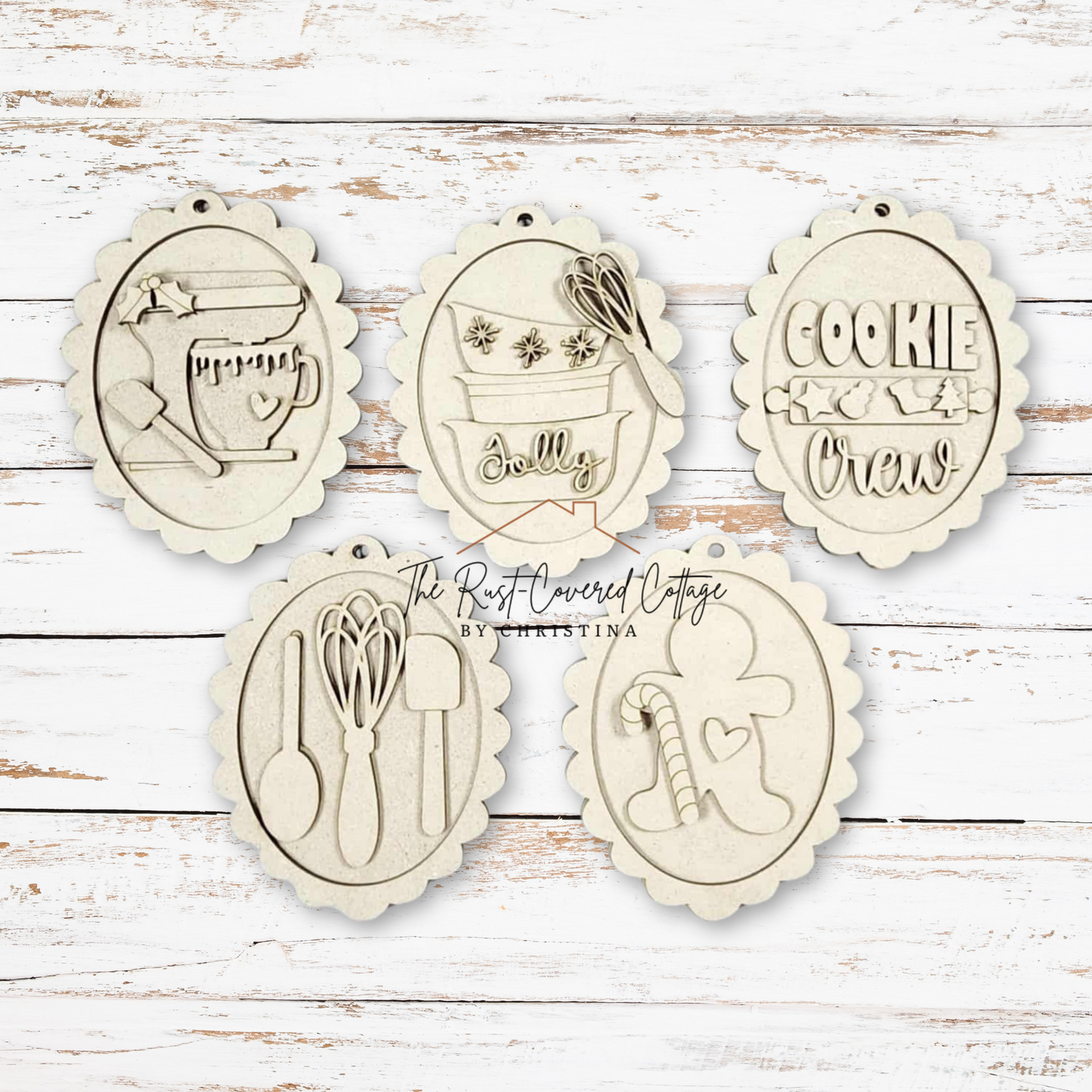 Baking Christmas Ornaments | DIY Holiday Wood Kit | Gingerbread & Kitchen Decor (Set of 5)