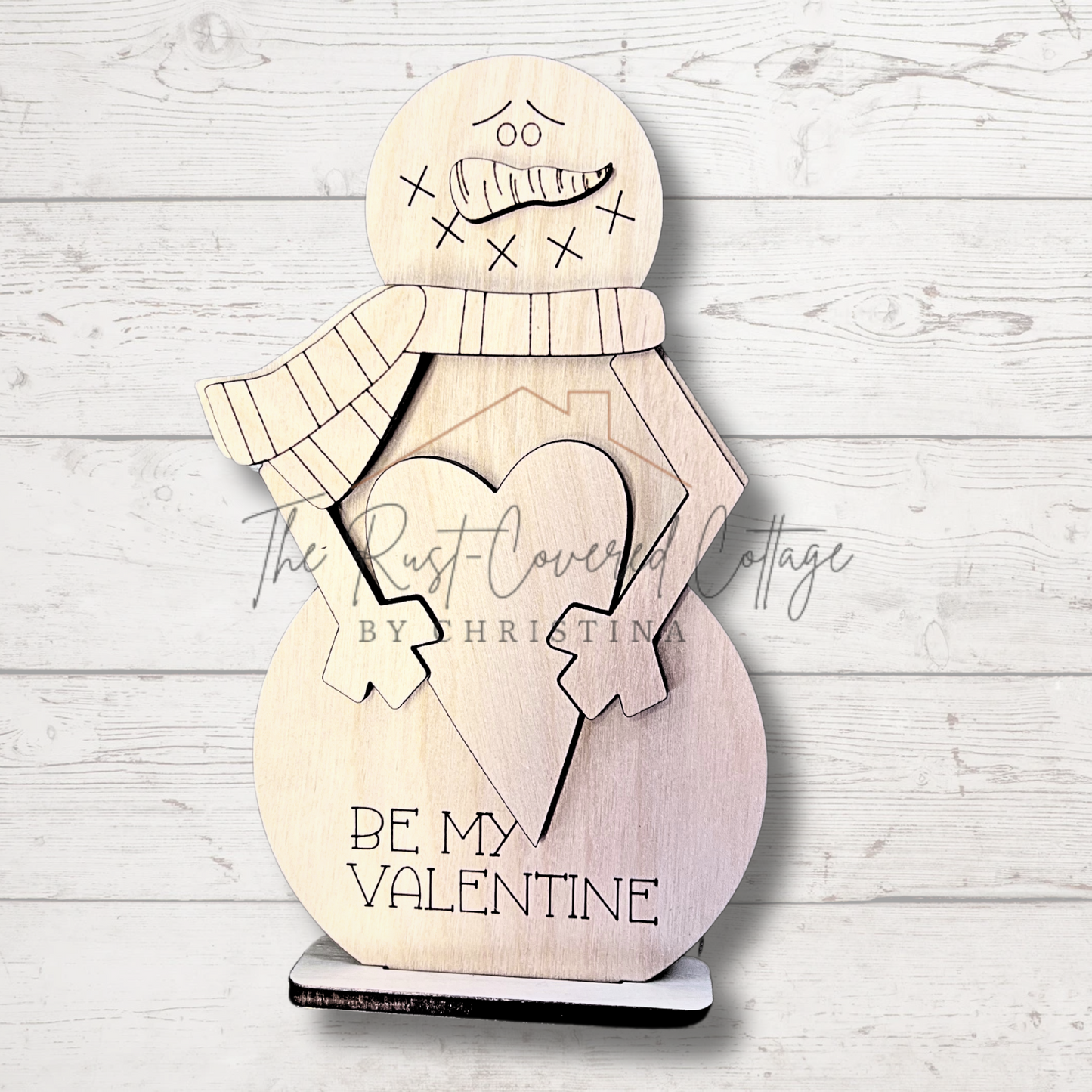 Be My Valentine Snowman | DIY Wood Kit – Laser Cut Birch, 7” Tall
