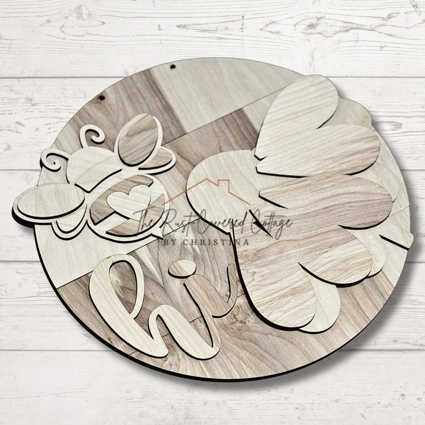 Hi" Daisy & Bee Door Hanger – Laser Cut Wood Round in 10.5" or 15"