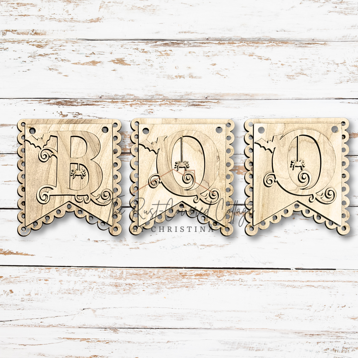 Boo Banner DIY Wood Kit | Halloween Garland | Laser Cut 1/4" Birch | Unfinished Scalloped Banner Set