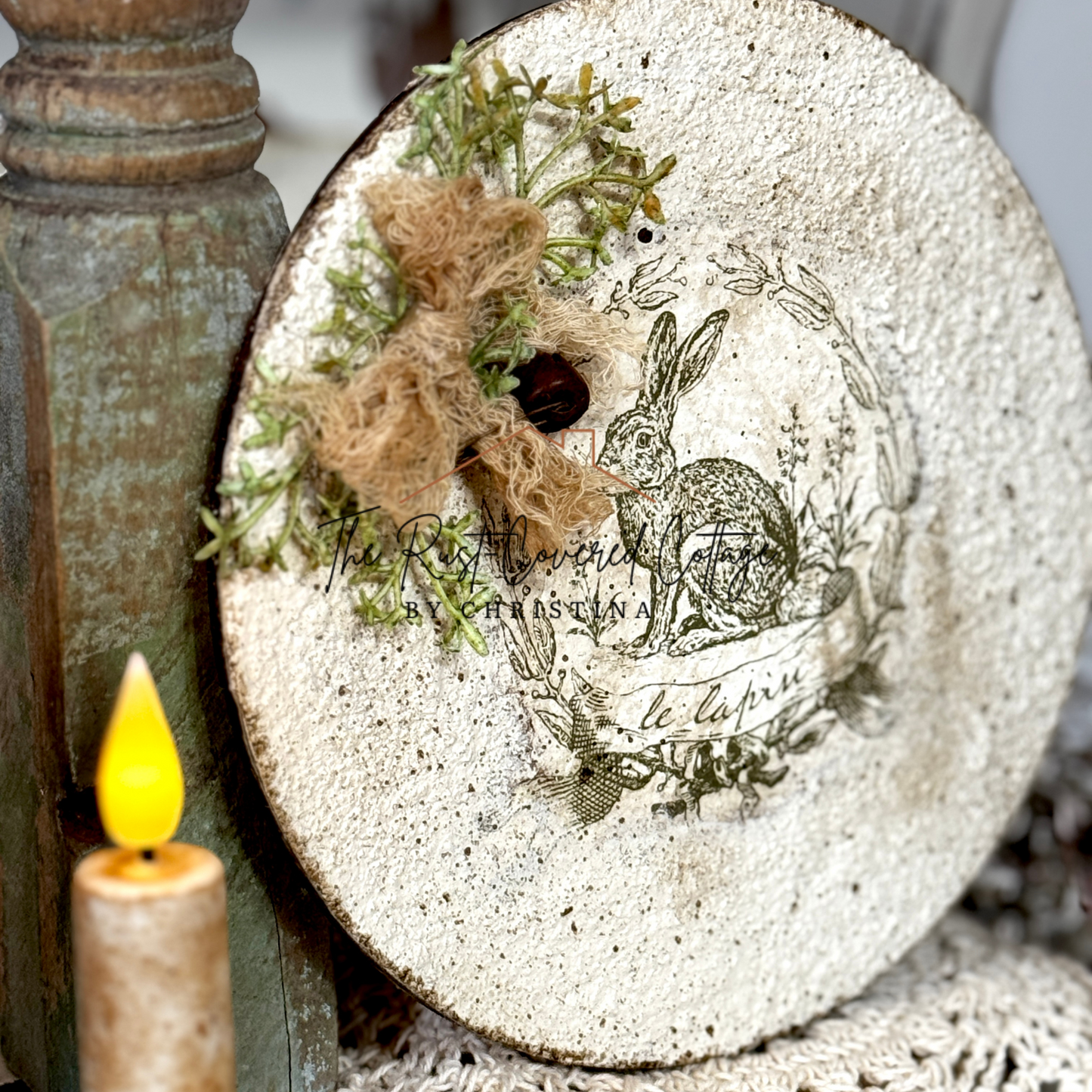 French Bunny Art | Finished 7" Birch Round