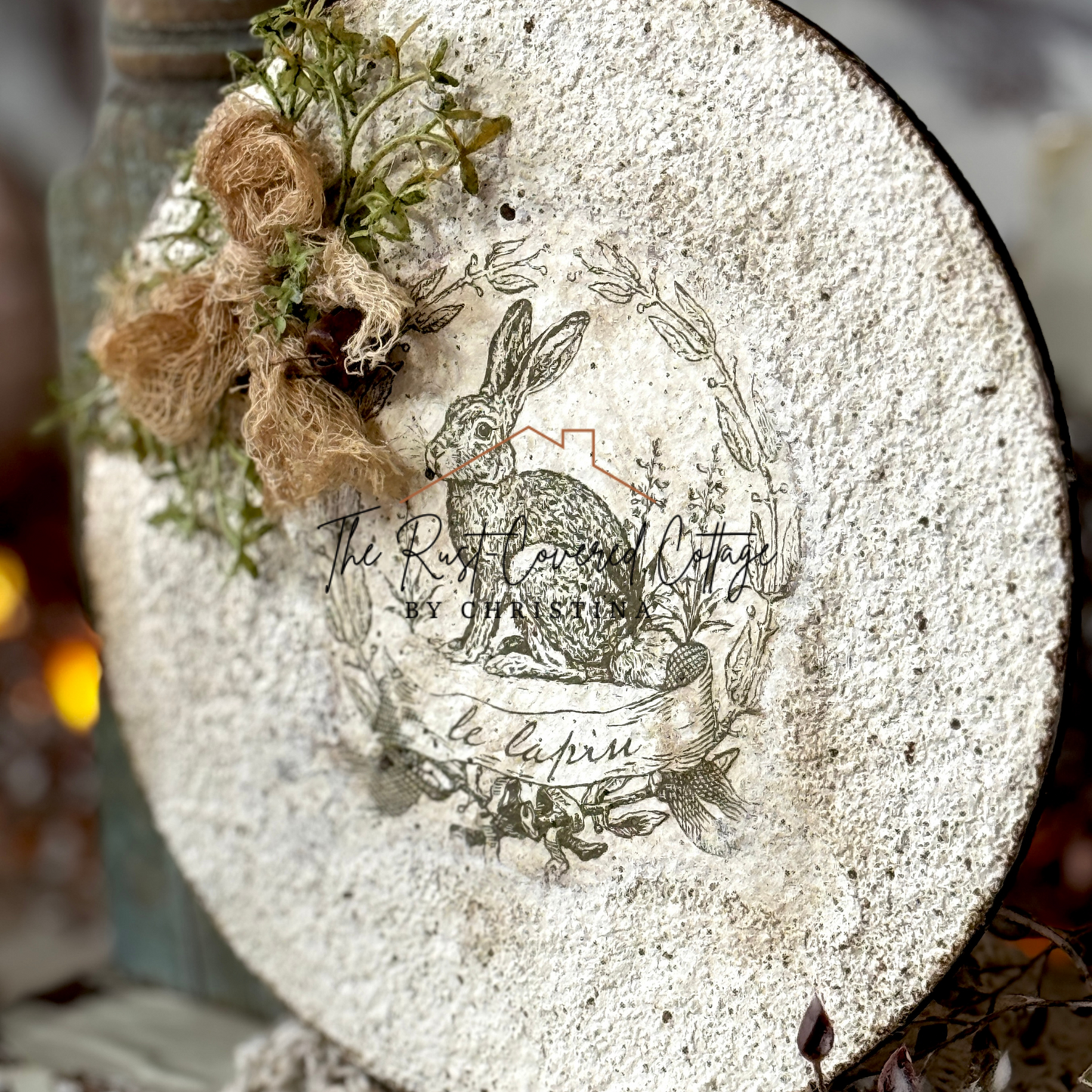 French Bunny Art | Finished 7" Birch Round
