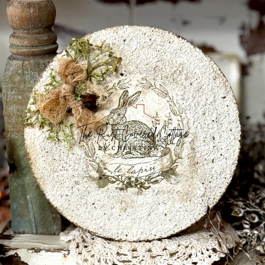 French Bunny Art | Finished 7" Birch Round