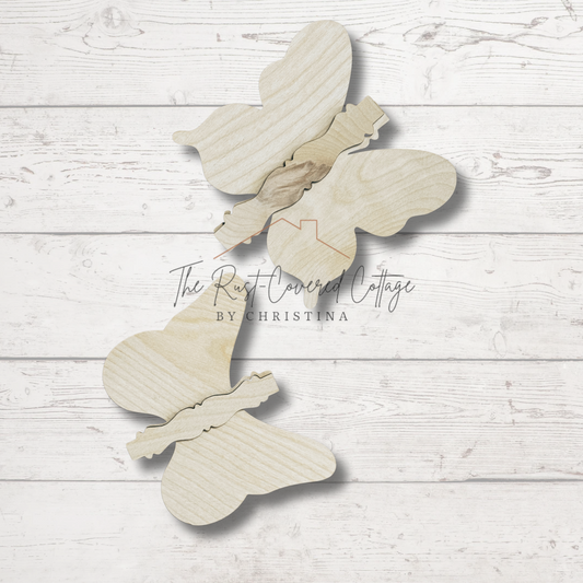 Layered Butterfly Wood Cutout Set – Laser Cut DIY Decor