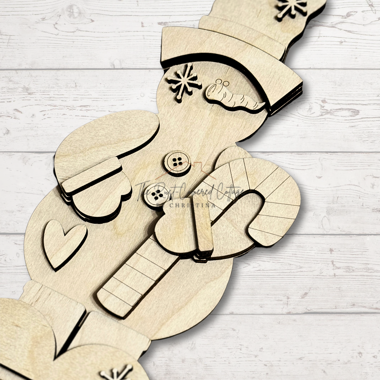 Candy Cane Snowman DIY Wood Kit – Unfinished 1/4" Birch Laser Cut | Winter Decor, Shelf Sitter, Rustic Christmas Craft