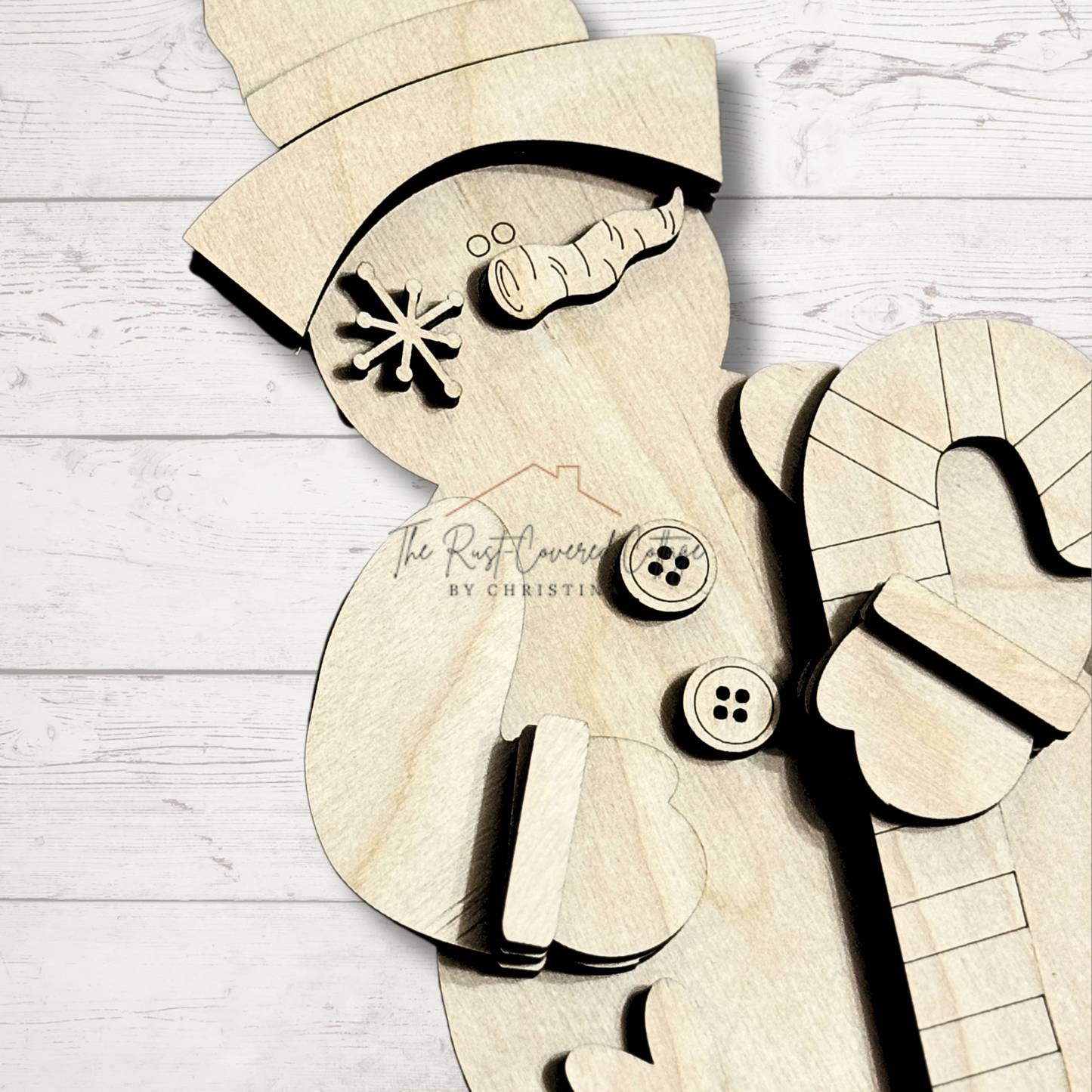 Candy Cane Snowman DIY Wood Kit – Unfinished 1/4" Birch Laser Cut | Winter Decor, Shelf Sitter, Rustic Christmas Craft