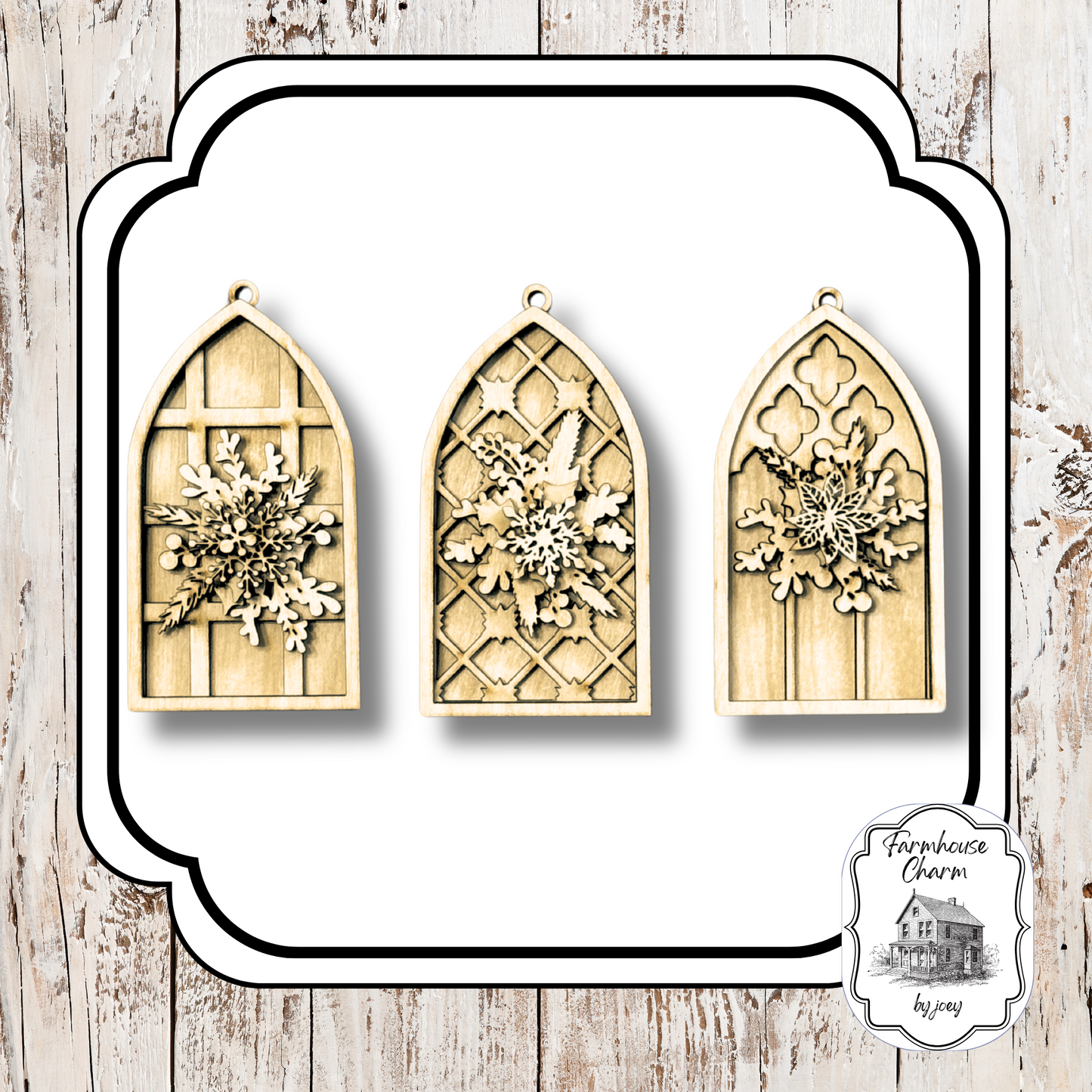 Cathedral Window Ornaments with Holly Embellishments – DIY Laser-Cut Birch