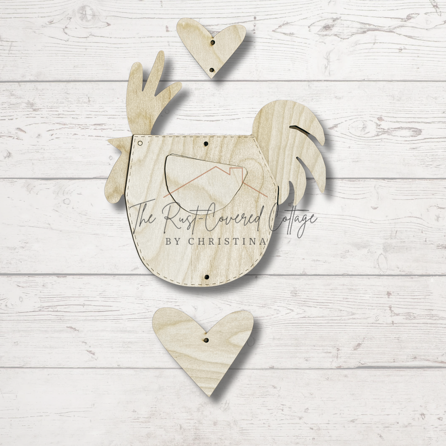 Hanging Chicken & Hearts Wood Kit – Laser Cut 1/4" Birch