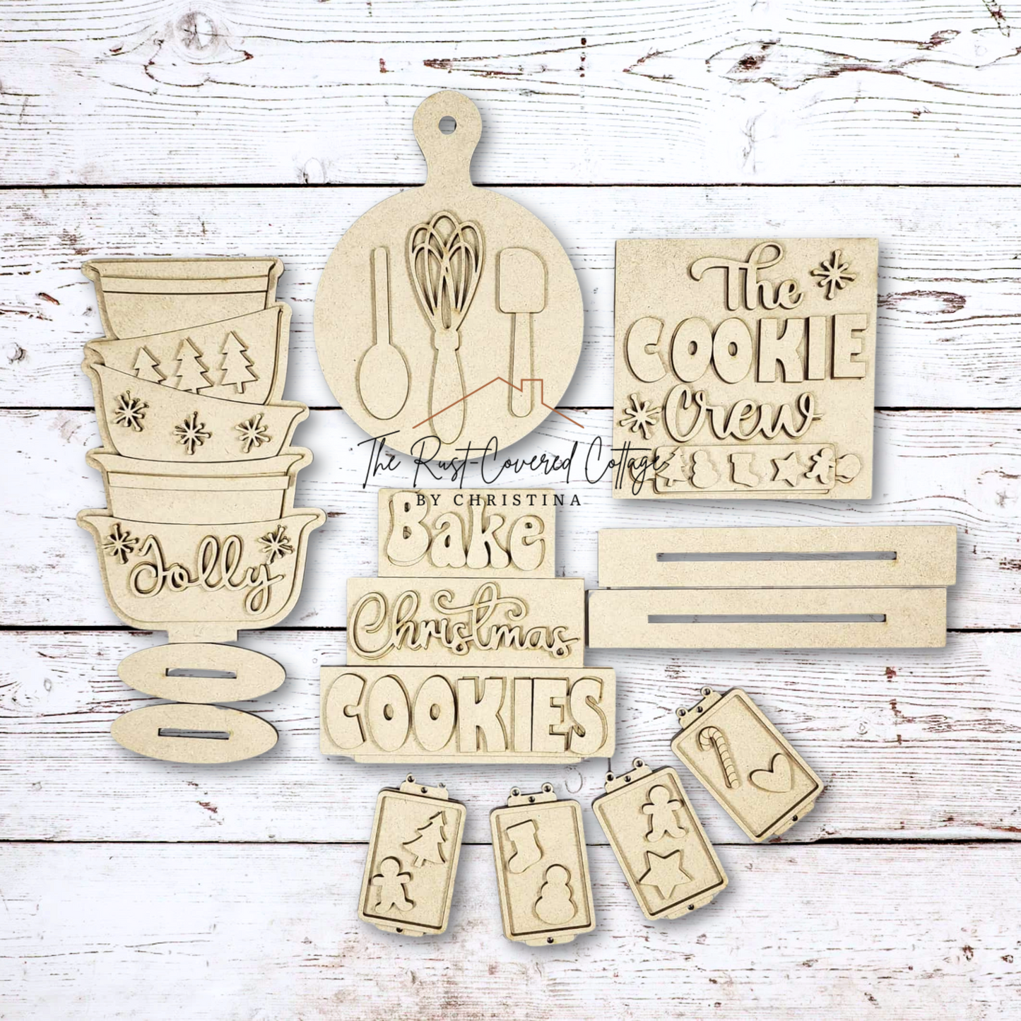 Christmas Baking Decor Set | DIY Tiered Tray Kit | Unfinished Holiday Wood Signs