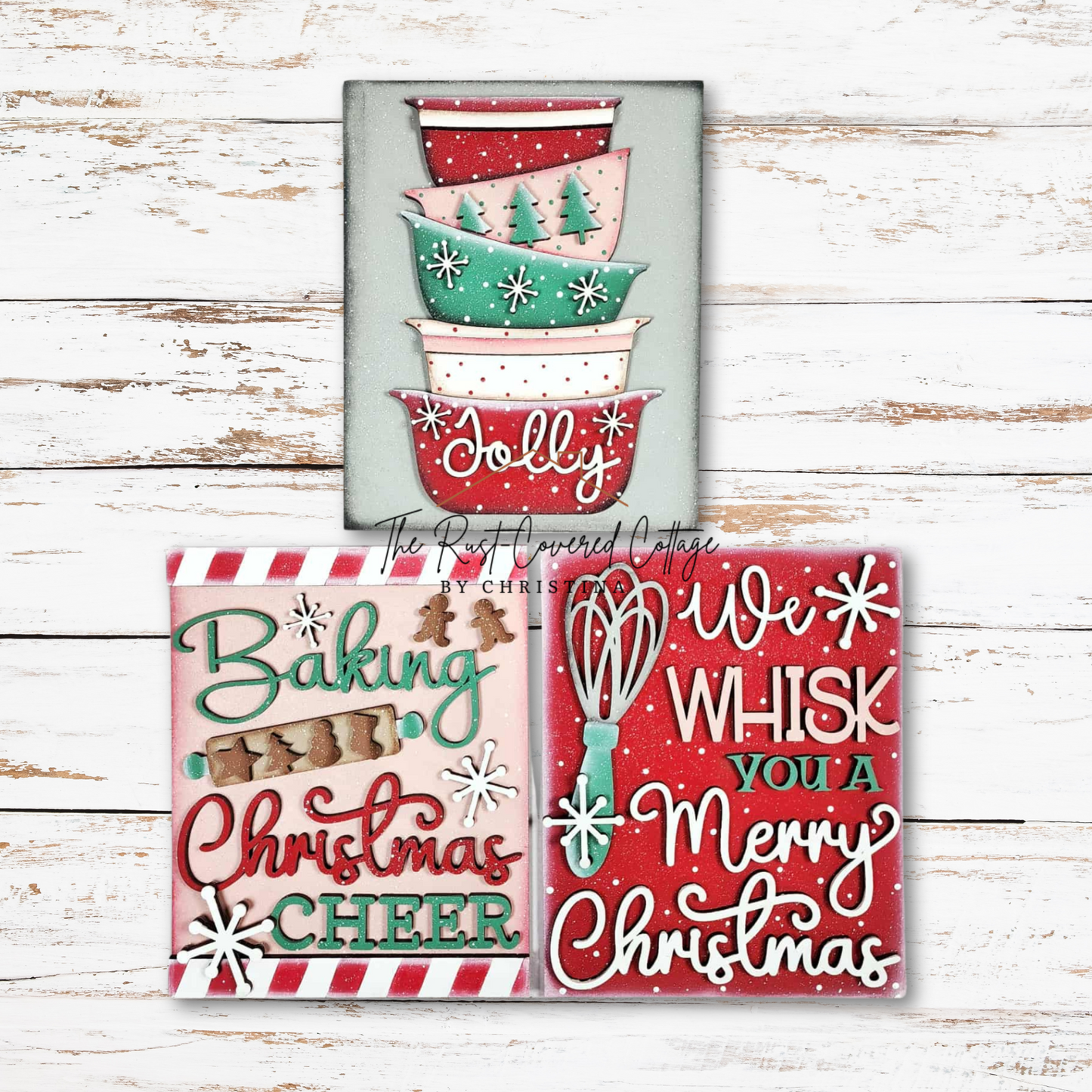 Baking Christmas Cheer Sign Trio | DIY Christmas Wood Signs Kit with Frame & Easels