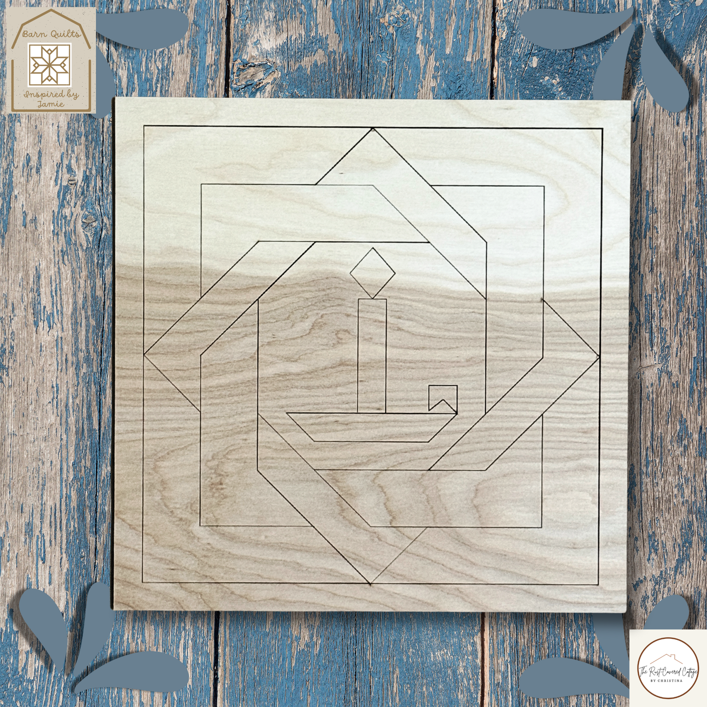 Christmas Candle Labyrinth Quilt Block | Laser Cut DIY Wood Kit | 1/4" Birch, Unfinished 10.5" x 10.5