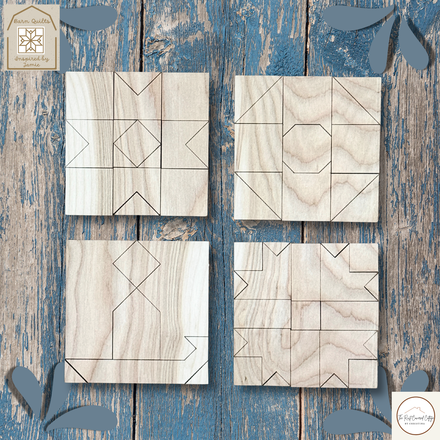 Christmas Mini Quilt Blocks | Set of 4 | Laser Cut DIY Wood Kit | 1/4" Birch, 4.25" Unfinished