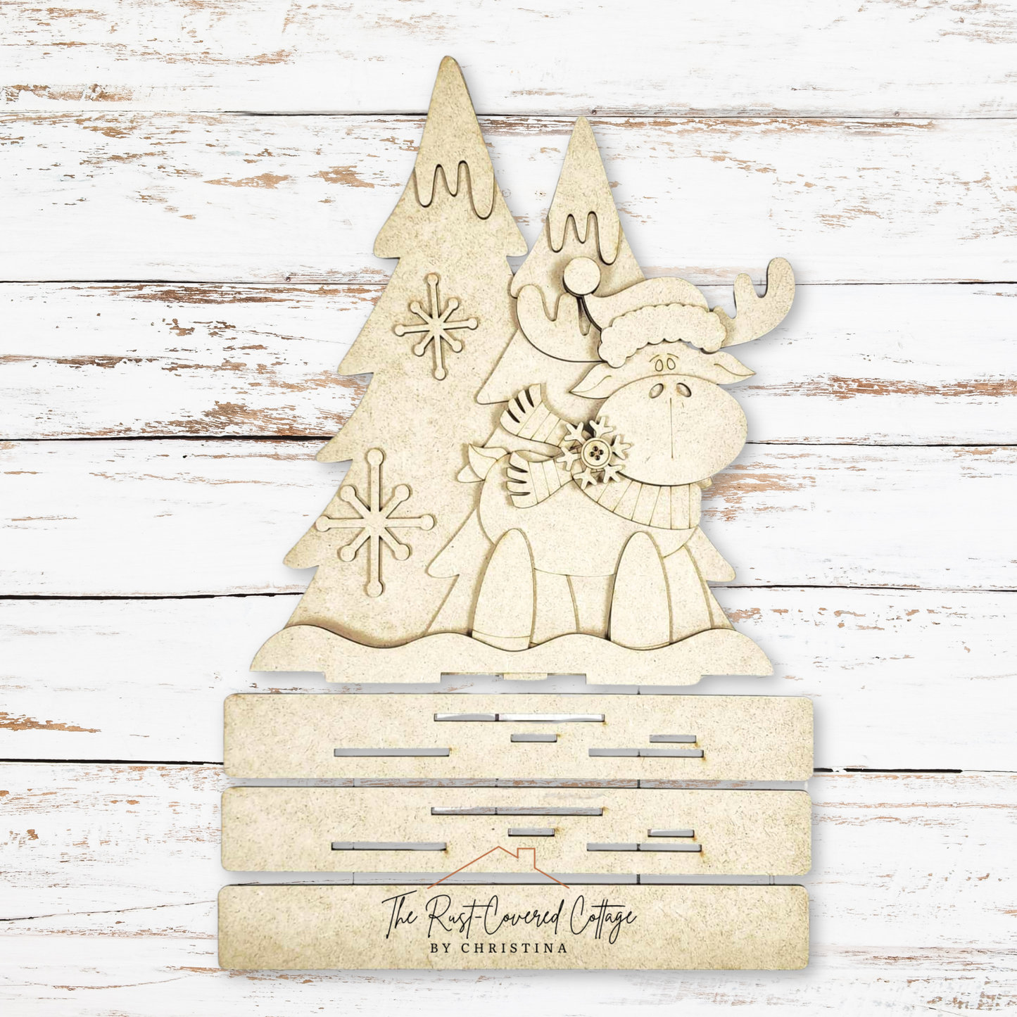 Moose & Pine Trees Shelf Sitter | Layered Christmas Décor Kit