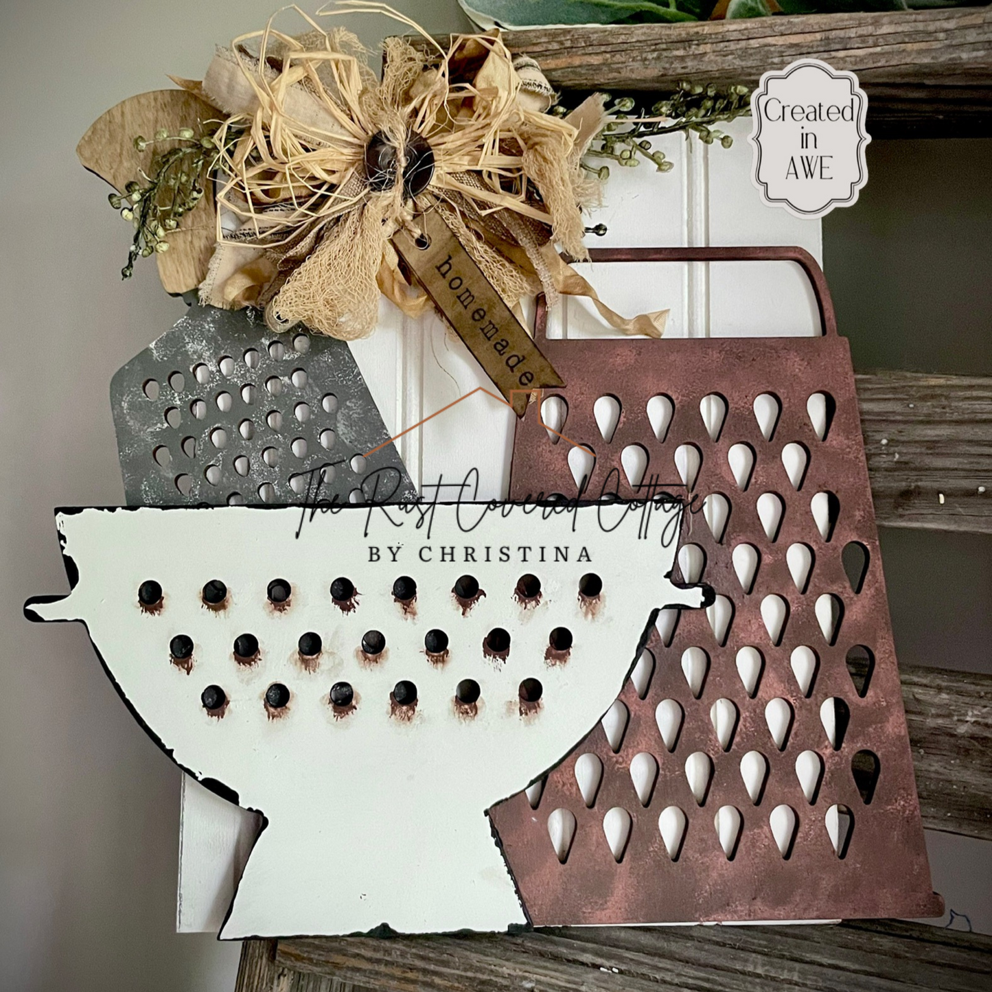 DIY Wooden Colander & Graters - Rustic Kitchen Decor Set (1/4'' Birch, 9'' Tall)