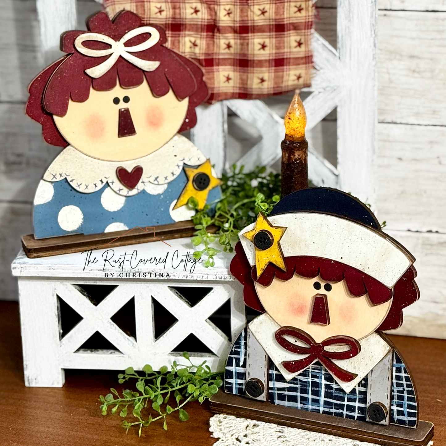 Raggedy Ann & Andy Shelf Sitters | Laser Cut 1/4" Birch | DIY Wood Kit