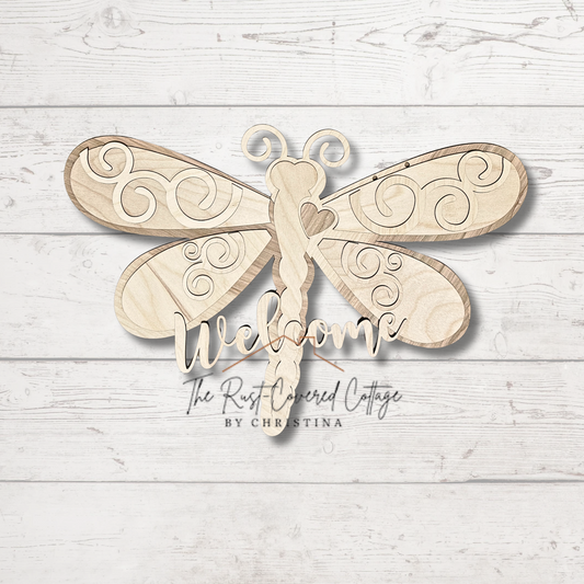 Dragonfly Welcome Door Hanger | DIY Wood Kit | Laser Cut 1/4" Birch