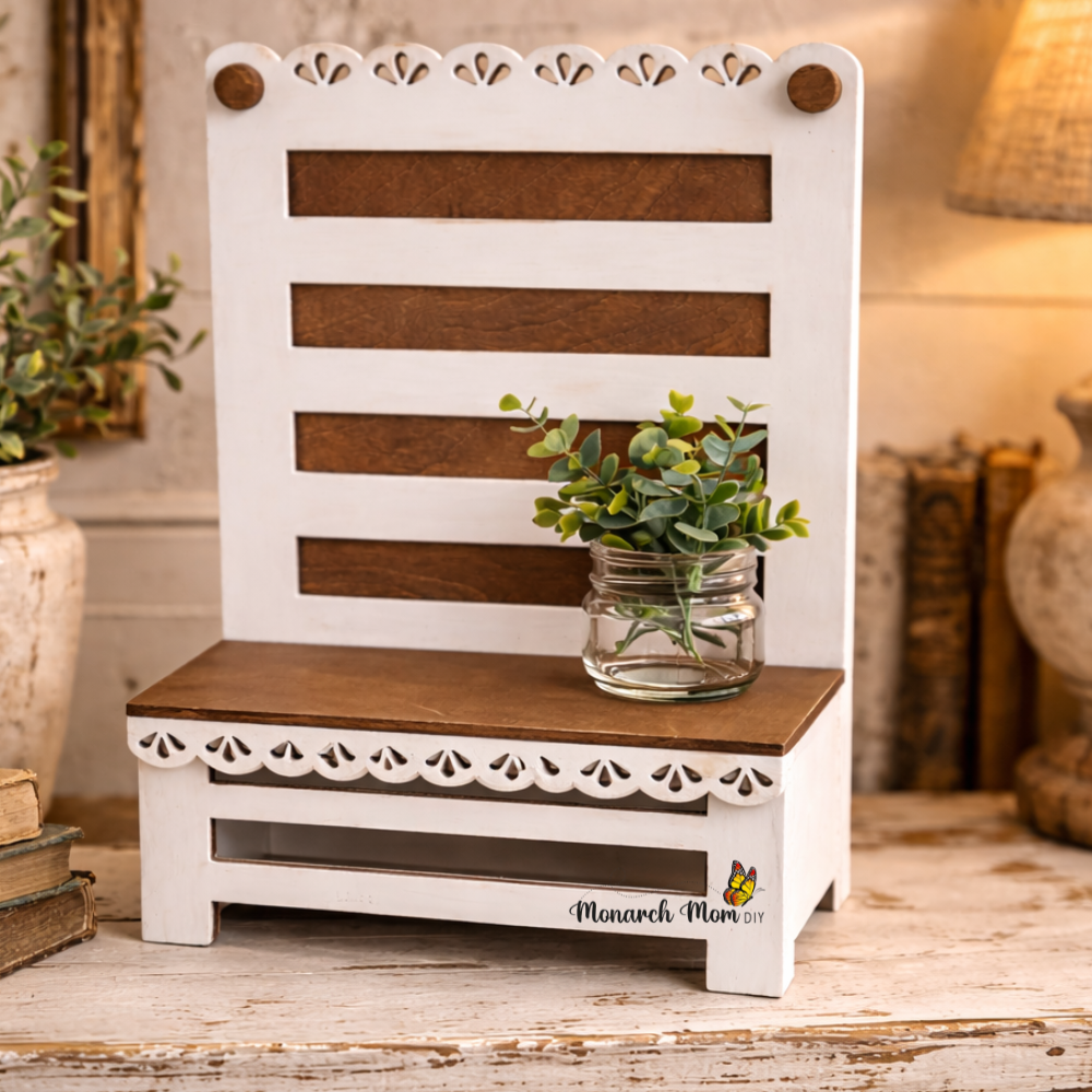 Farmhouse Chair Display with Scallop Trim | DIY Wood Display