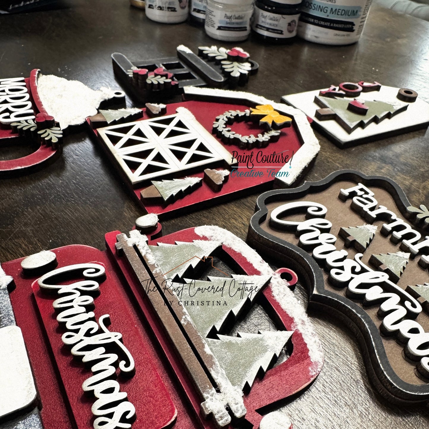 Farmhouse Christmas Ornament Set | Laser Cut DIY Wood Kit | 1/4" Birch, 6-Piece Unfinished