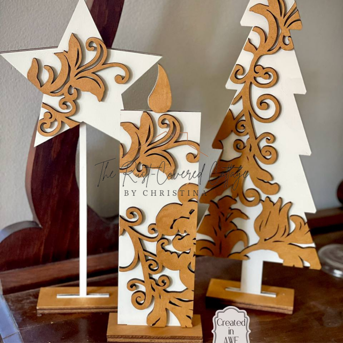 Farmhouse Flourish Christmas Set | DIY Laser-Cut | Wood Décor (Set of 3)