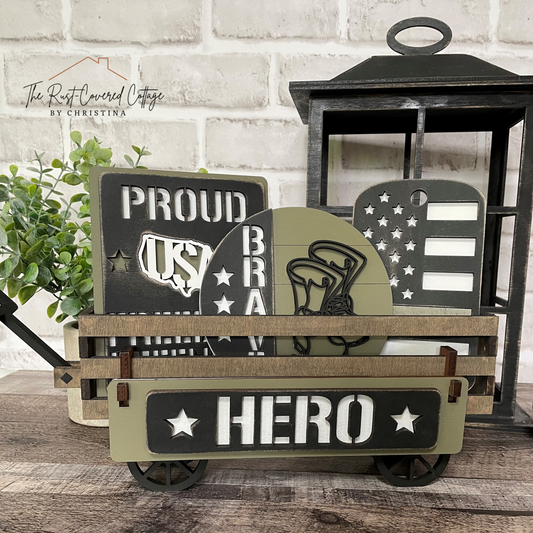 Freedom Defender Interchangeable Wagon Set | Patriotic Tiered Tray Decor