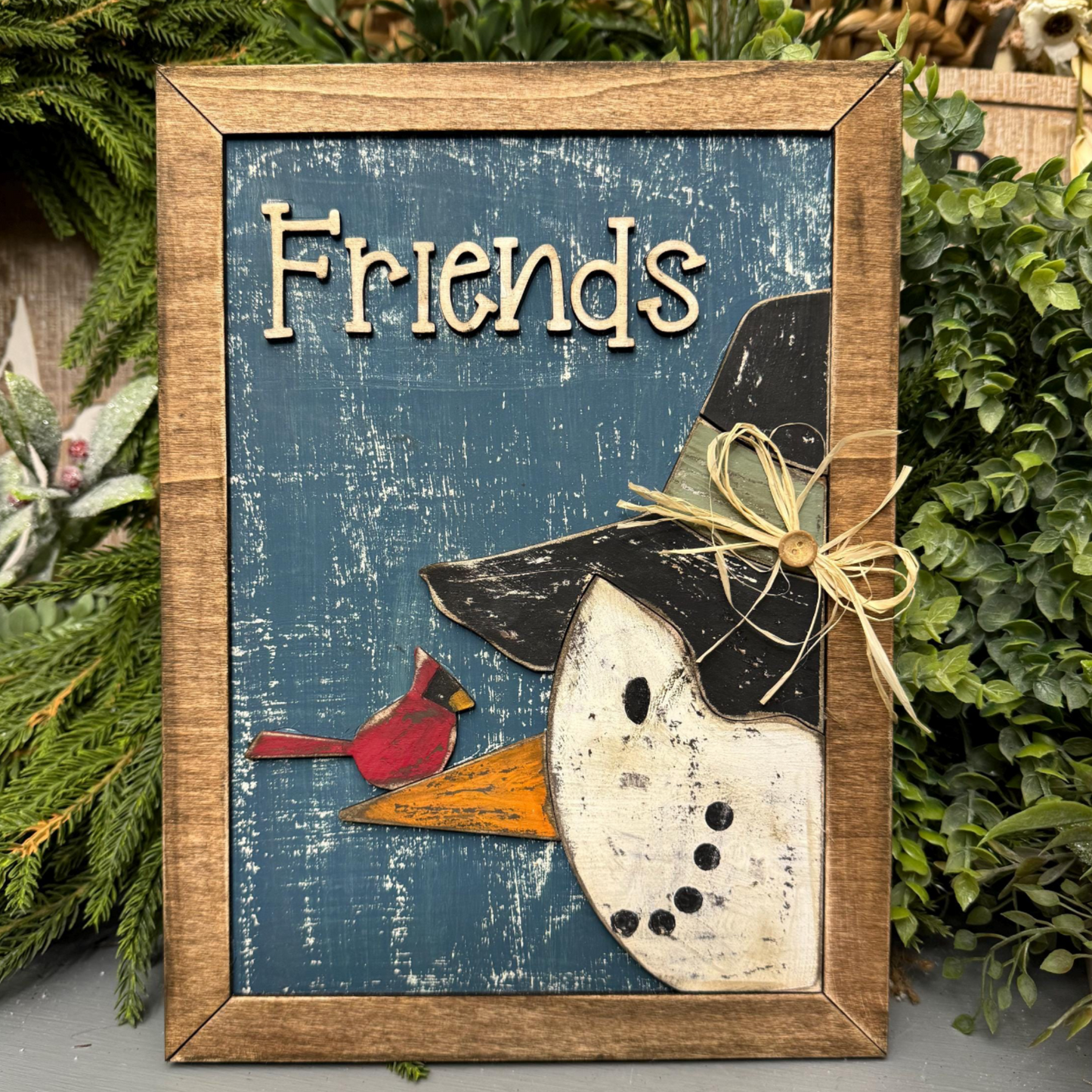 Friends Snowman & Cardinal DIY Wood Kit | 10.5" x 8" Laser Cut Birch Winter Craft
