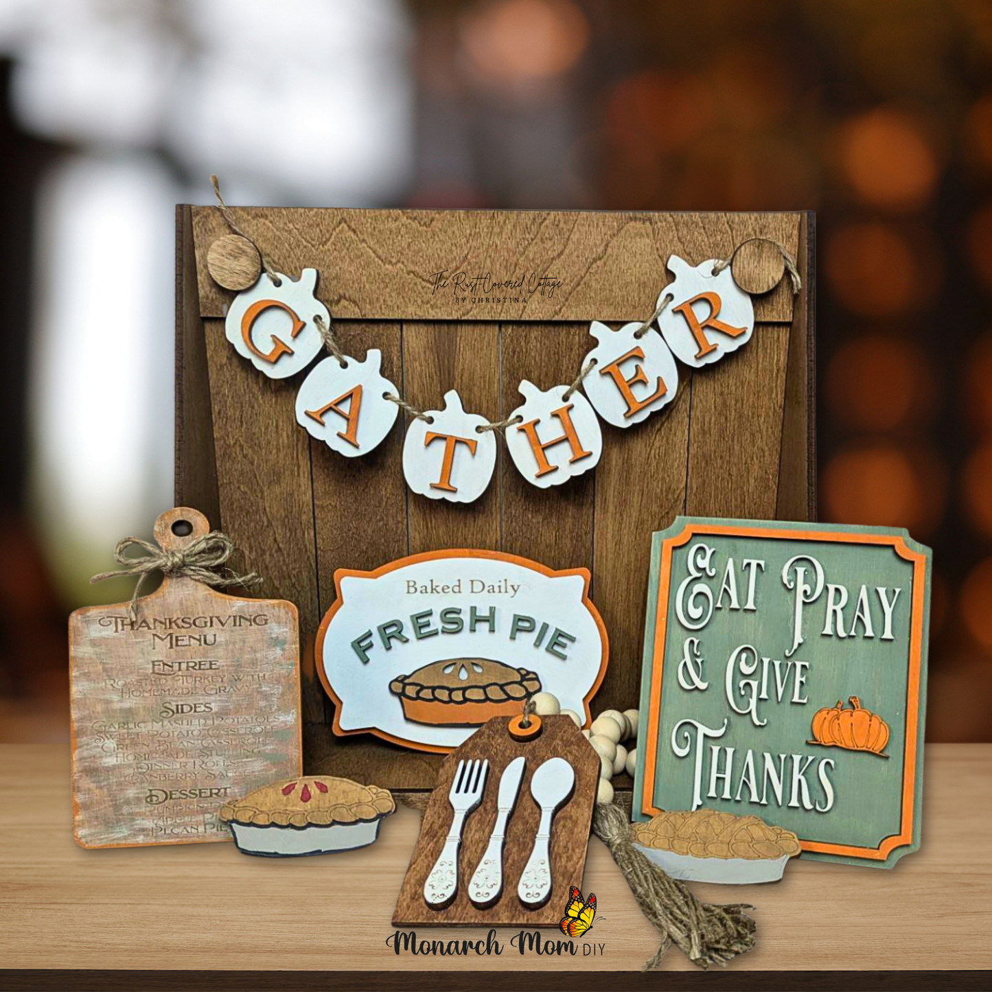 Gather & Give Thanks Décor Set | Farmhouse Charm Unfinished Wood Kit – Thanksgiving DIY