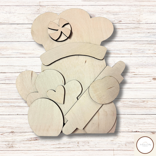 Gingerbread Baker Shelf Sitter | Laser Cut Birch Christmas DIY Wood Kit (10”)