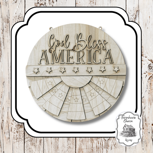 God Bless America Bunting Round – 12" Laser Cut DIY Wood Kit