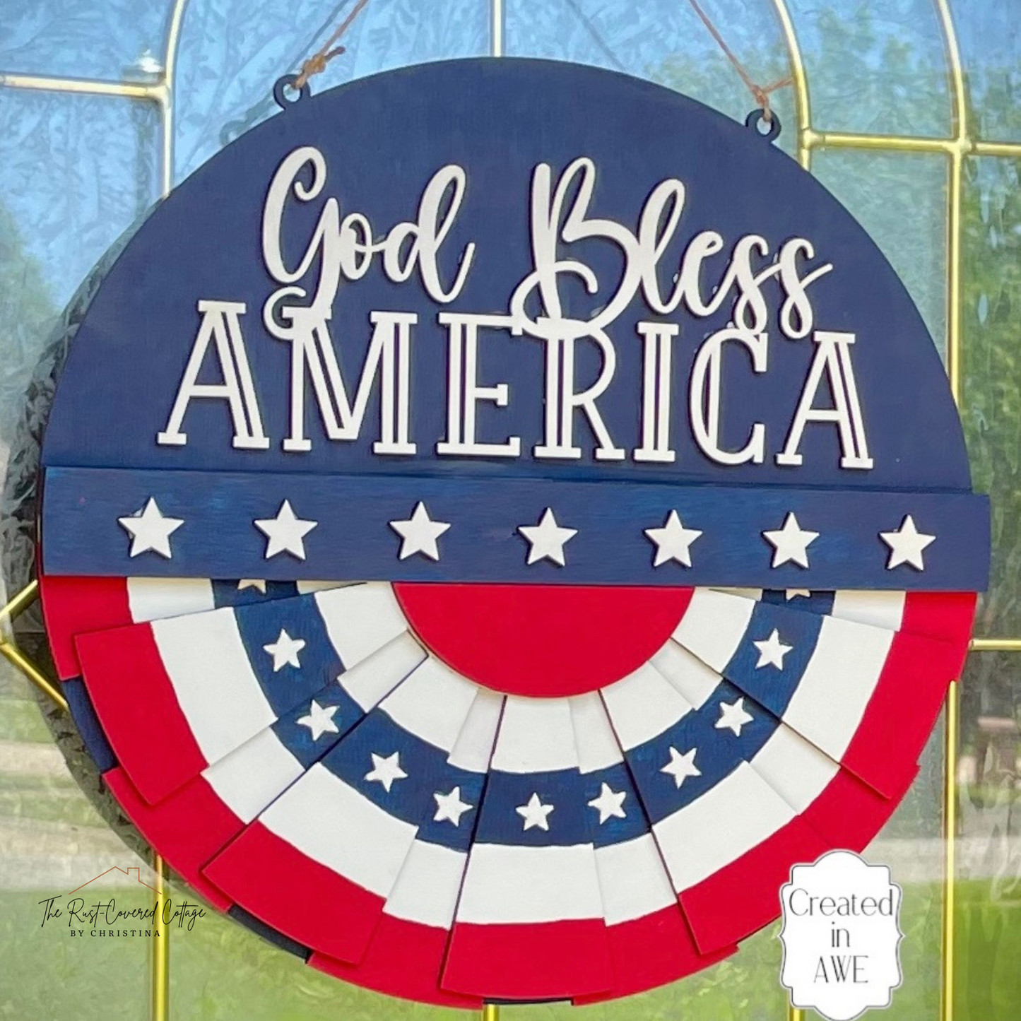 God Bless America Bunting Round – 12" Laser Cut DIY Wood Kit