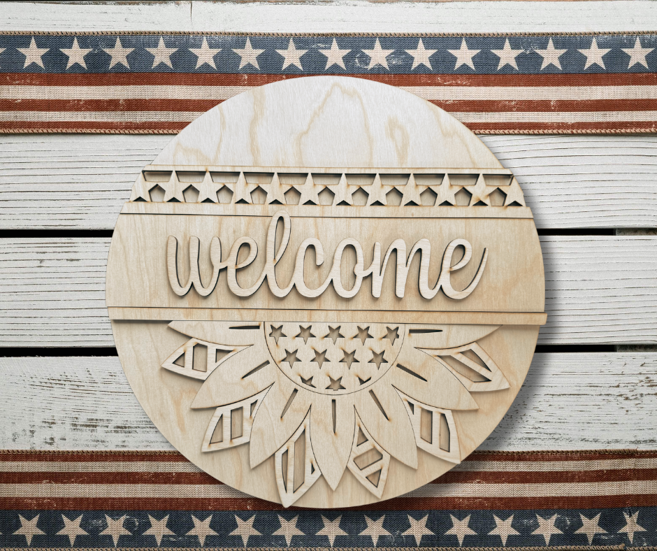 Patriotic Sunflower- Door Round