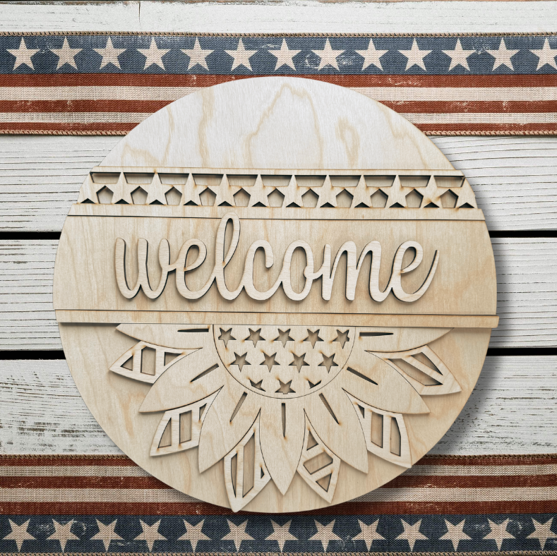 Patriotic Sunflower Door Round