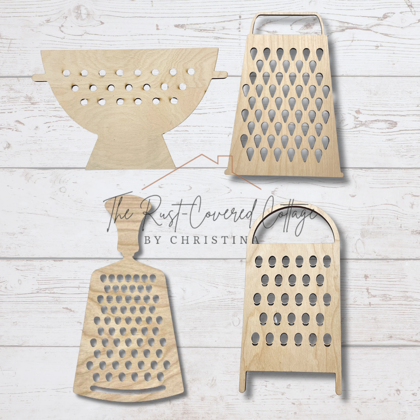 DIY Wooden Colander & Graters - Rustic Kitchen Decor Set (1/4'' Birch, 9'' Tall)