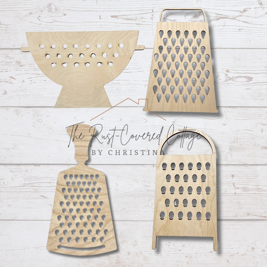 DIY Wooden Colander & Graters - Rustic Kitchen Decor Set (1/4'' Birch, 9'' Tall)