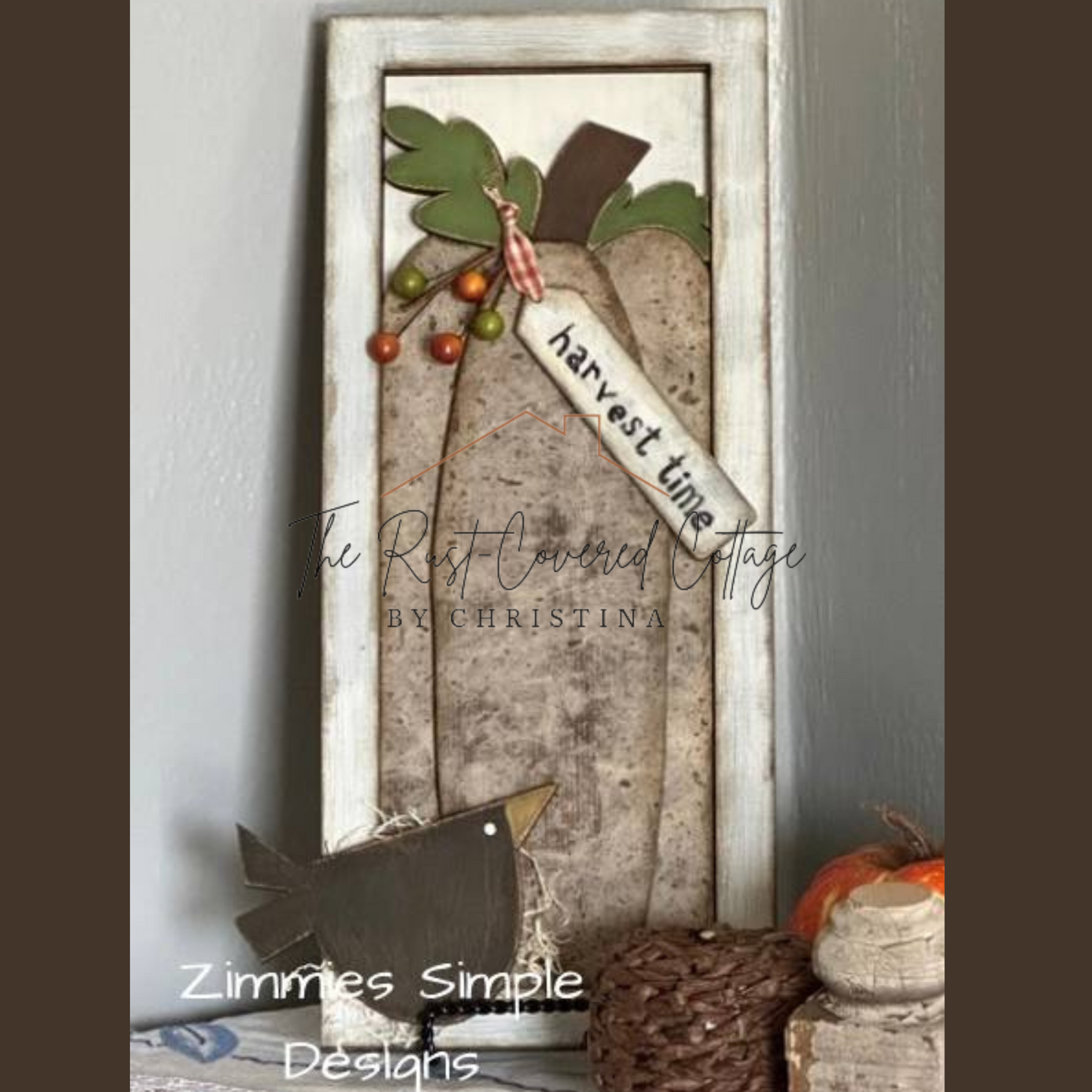 Primitive Crow & Pumpkin Framed Sign | DIY Wood Kit | Rustic Fall Decor