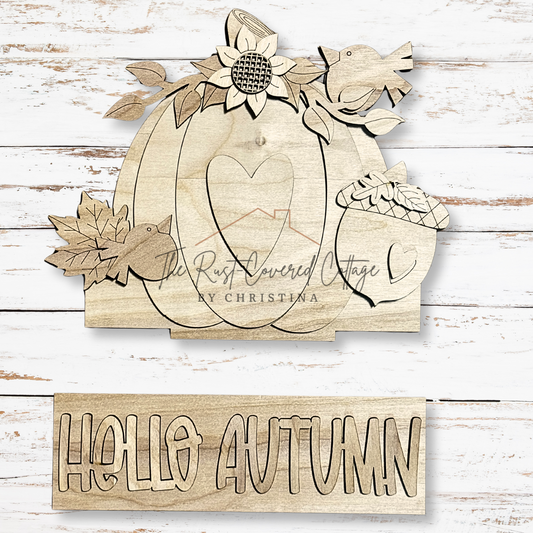 Hello Autumn Window Box Insert | DIY Fall Wood Kit | Fits Interchangeable Window Box