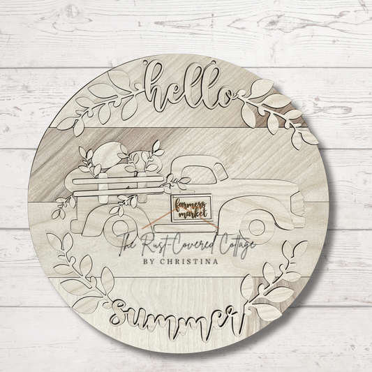 Hello Summer Truck Door Hanger – 15” Layered DIY Wood Kit
