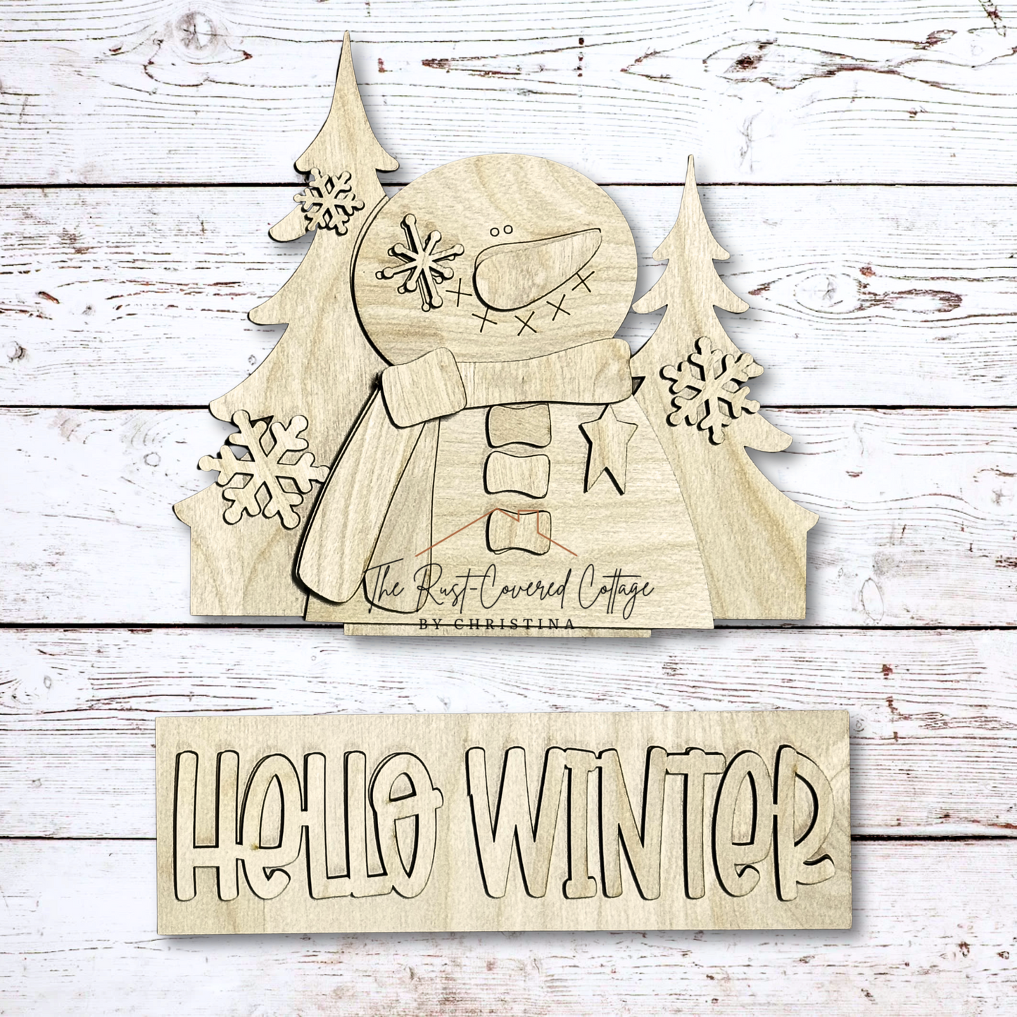 Hello Winter Insert | Interchangeable Window Box Sign | DIY Snowman Wood Kit