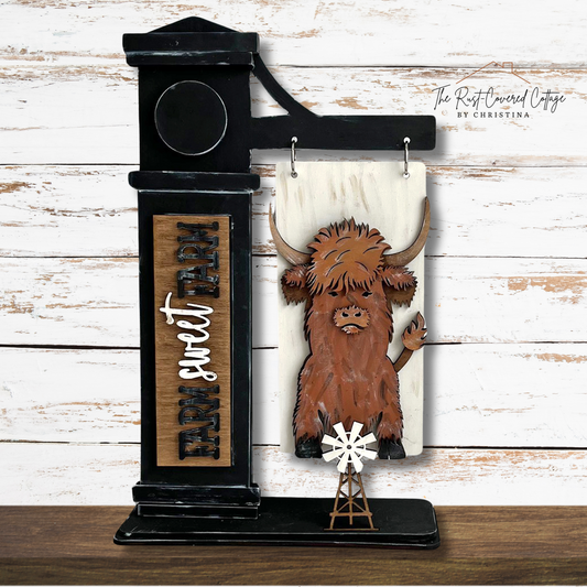 Highland Cow Insert – Interchangeable Standing Sign Post