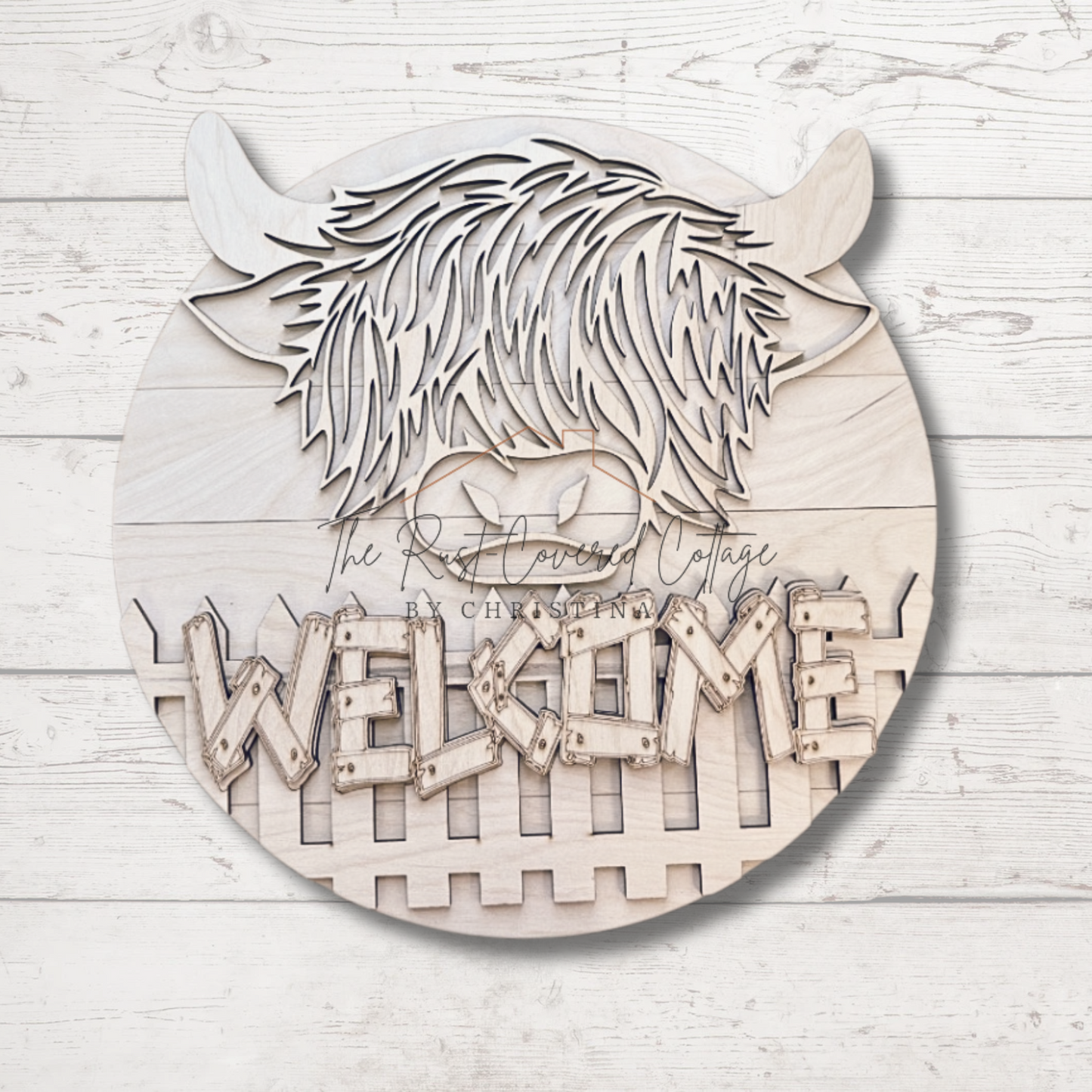 Highland Cow Welcome Door Round