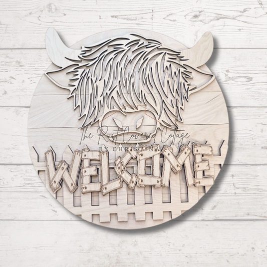 Highland Cow Welcome Door Round