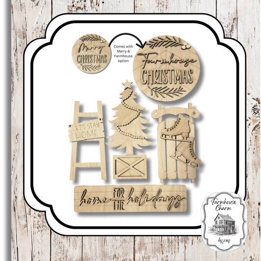 Home for the Holidays Tray Set – Laser-Cut 1/4" Birch | Christmas Décor