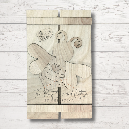 Honey Bee Pallet Sign DIY Kit | Laser Cut 1/4" Birch, 10" x 6" | Spring or Summer Shelf Decor